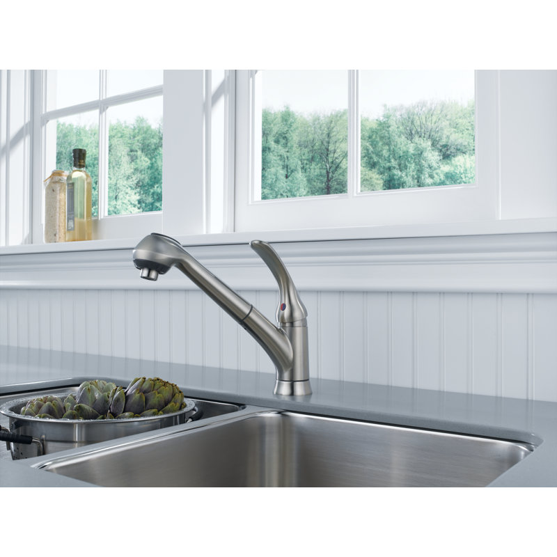 B4310lf Ss Delta Foundations Pull Out Single Handle Kitchen Faucet With Diamond Seal Technology Reviews Wayfair