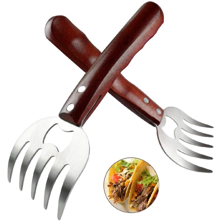 for Shredding 18/8 Stainless Steel Meat Forks with Wooden Handle Pulling Metal Bear Claw Meat Shredder Handing Lifting & Serving Pork Turkey & Chicken