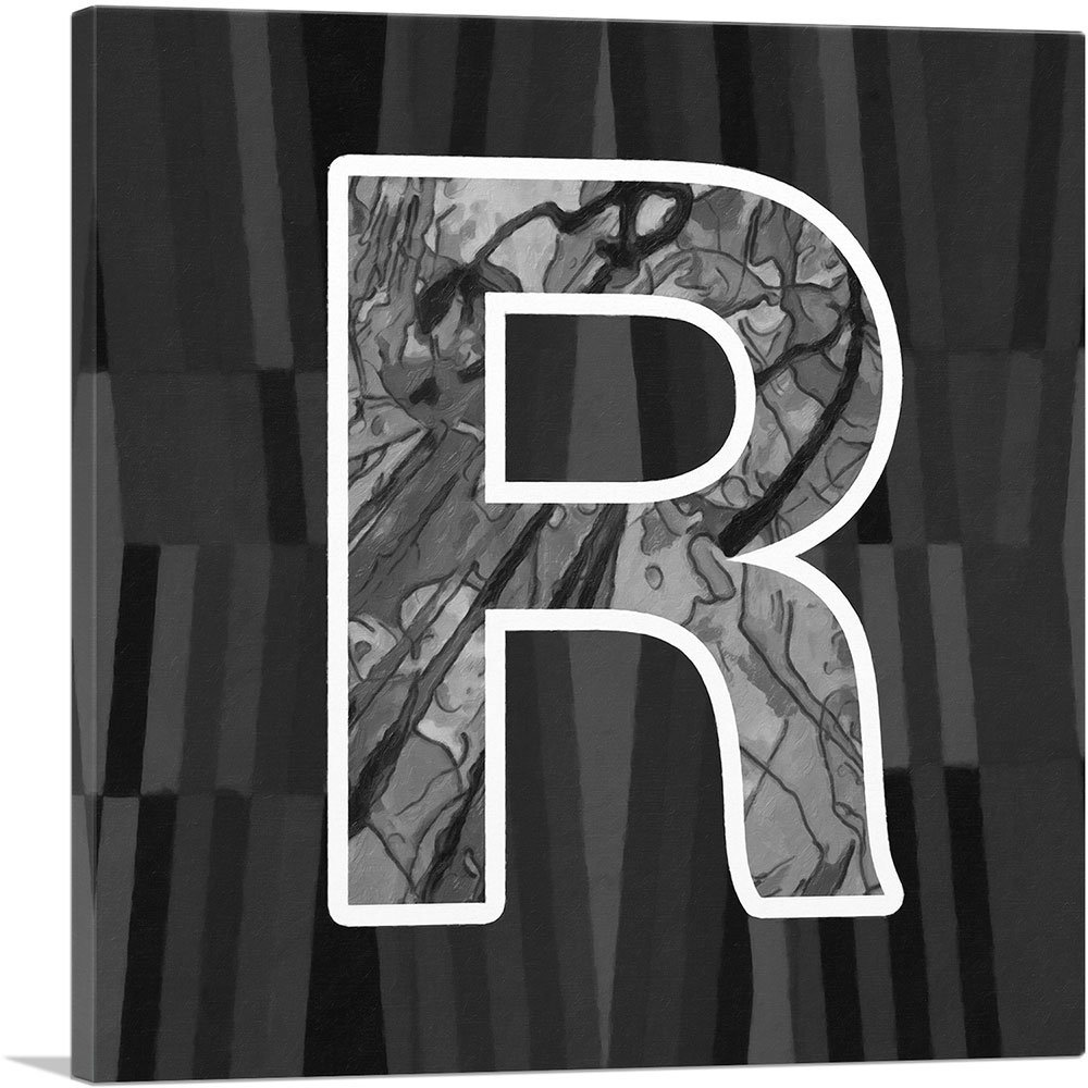 ARTCANVAS Modern Black White Alphabet Letter R - Wrapped Canvas Textual ...