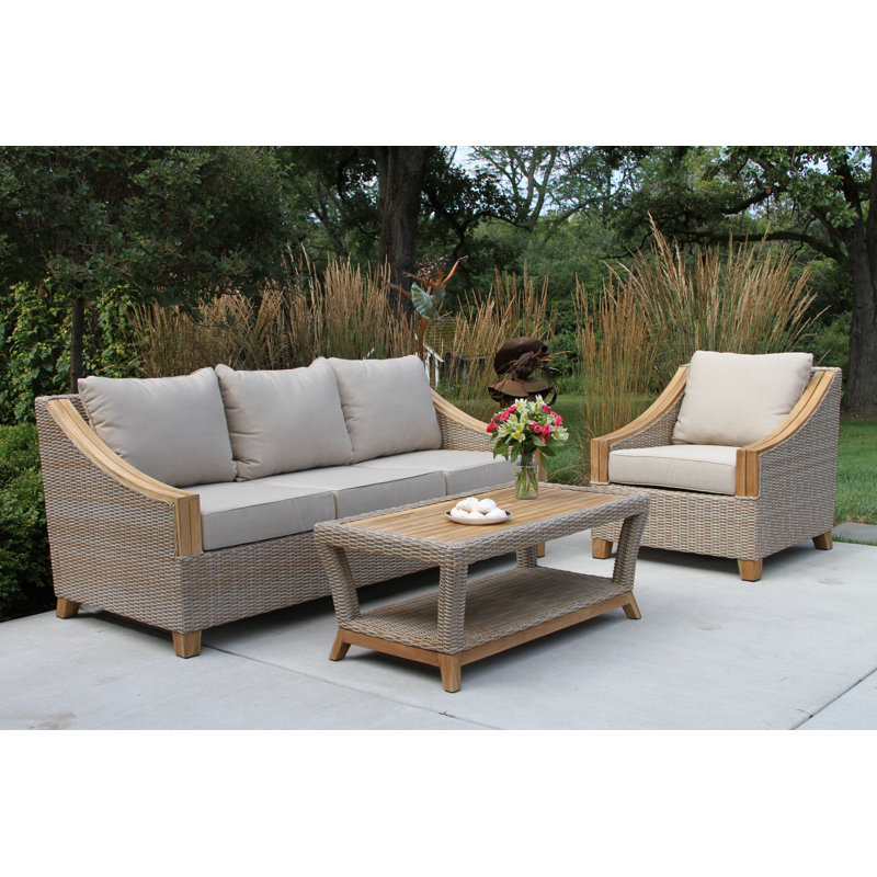 Rosecliff Heights Kincaid 3 Piece Rattan Sofa Seating Group With