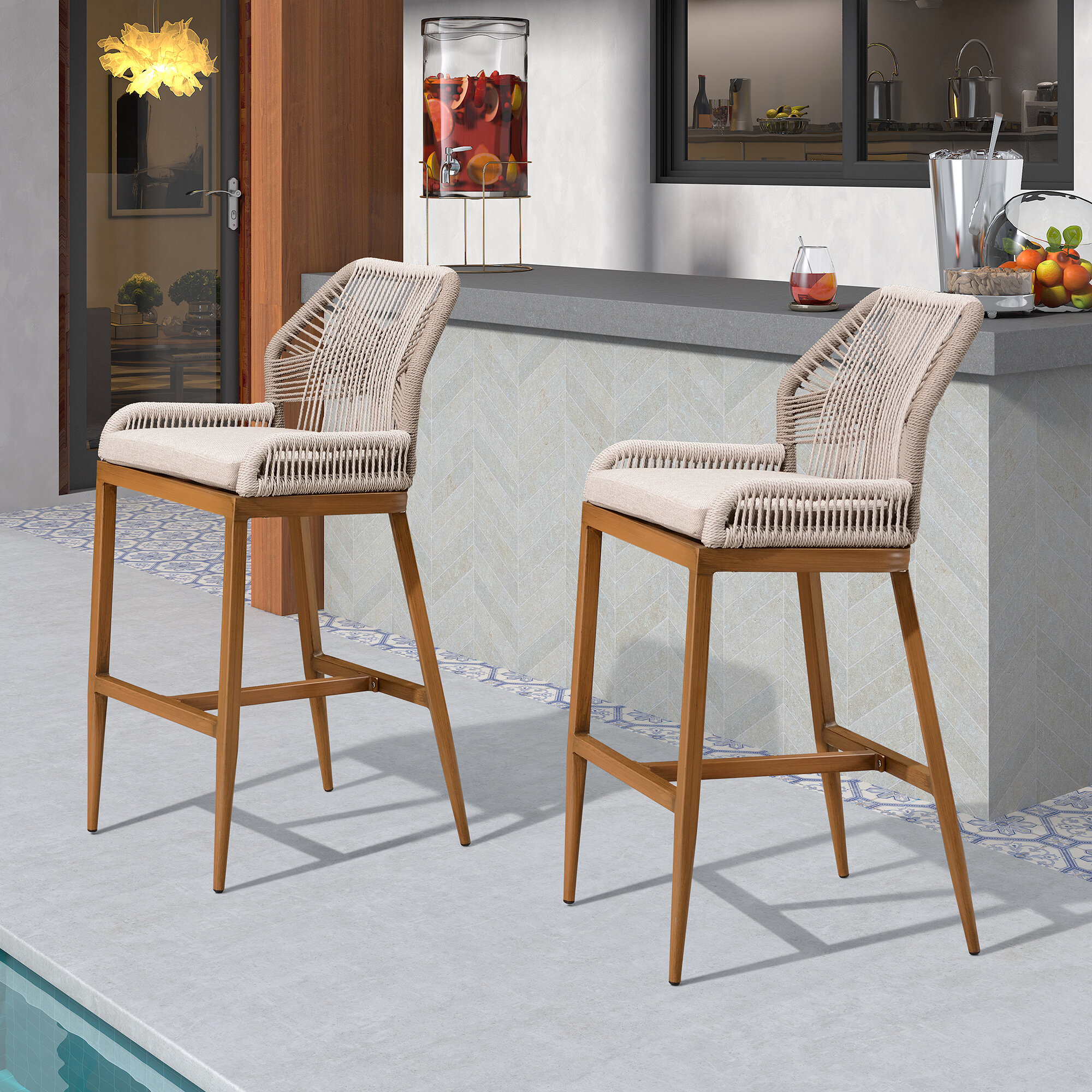 Beachcrest Home Heriberto Outdoor 2835 Patio Bar Stool With Cushion Wayfair