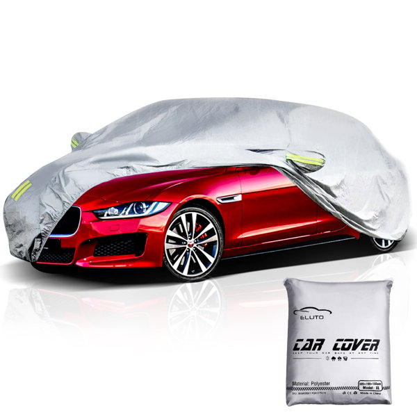 Pair Beige Small Rear Side View Mirror Cover Bag with Reflective Strip for Car