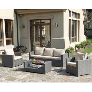 Patio Wicker 4 Piece Seating Group with Cushions