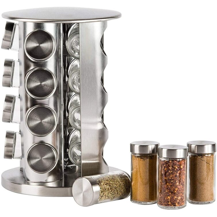 Round Spice Tower Rack Seasoning Herb Carousel Rotating Racks w/ 16pcs Spice Jar