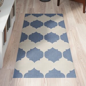 Short Beige/Blue Contemporary Rug