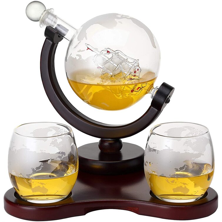 Canora Grey Whiskey Globe Decanter Set With 2 Glasses In Gift Box - For Liquor, Whiskey, Brandy, Gin, Rum, Tequila, Vodka, And Brandy Home Bar Accessories For Men And Women |