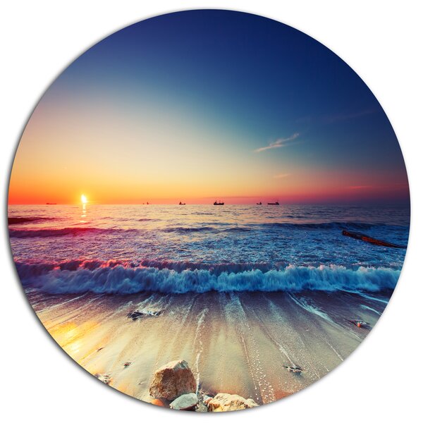 Designart Beautiful Sunrise Over Blue Sea Photographic Print On Metal Wayfair