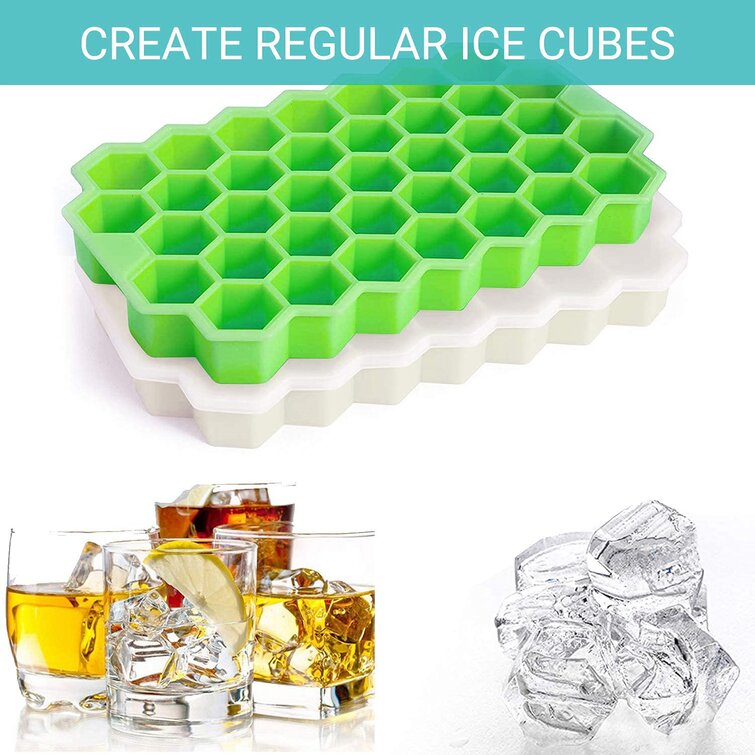 Creates 74 Ice Cubes for Chilled Drinks Honeycomb Shaped Flexible Ice Trays With Covers 2 PACK Silicone Ice Cube Molds with Removable Lids Whiskey & Cocktails Ice Cube Trays for freezer 