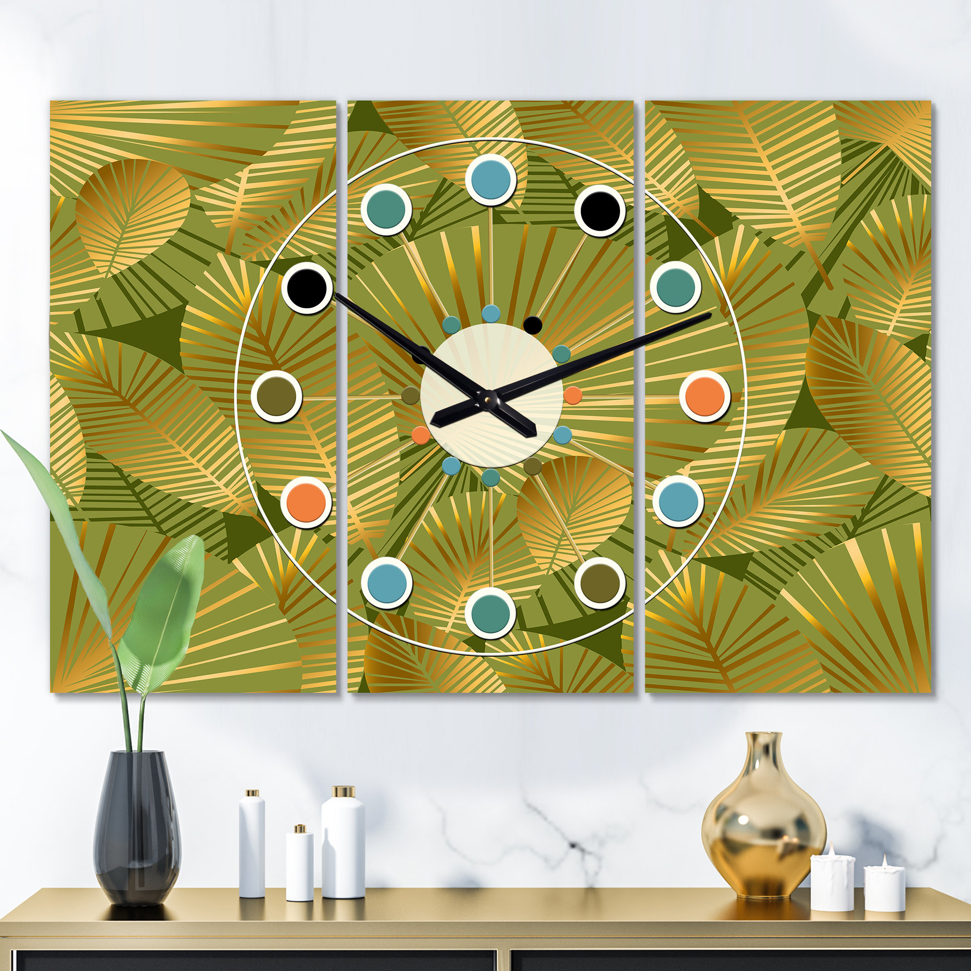 East Urban Home Oversized Leaves I MidCentury Wall Clock Wayfair