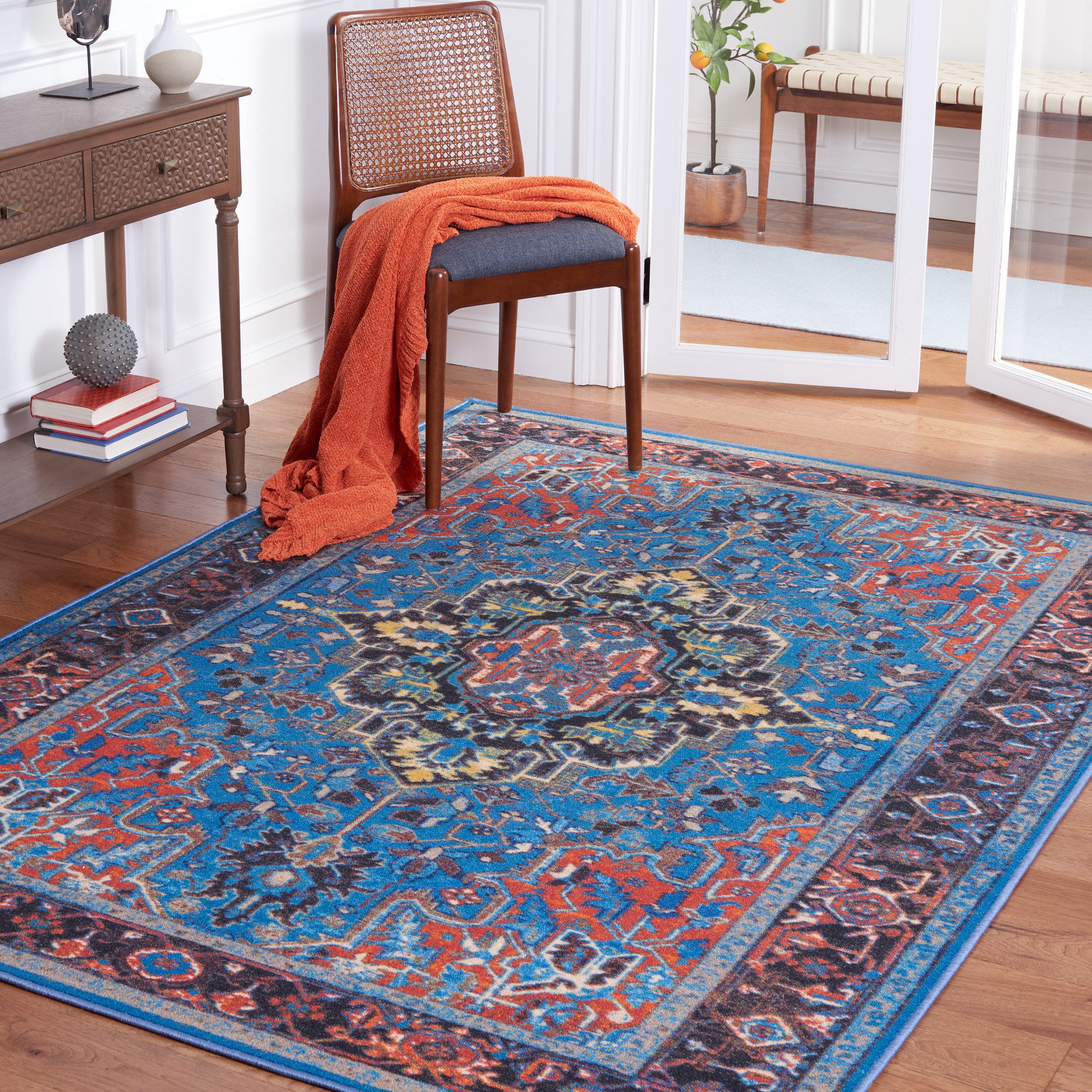 Mistana™ Chenoweth Power Loom Performance Blue/Red Machine Washable Rug