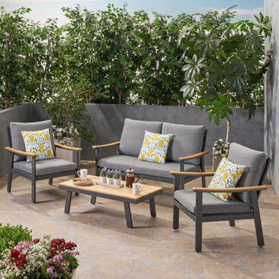 Leslee Outdoor 4-Piece Sofa Seating Group with Cushions