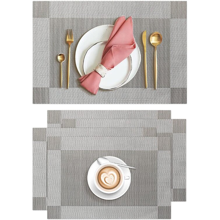 Set of 4 PVC Place Mats Kitchen Dining Table Placemats Non-Slip Washable Gray 