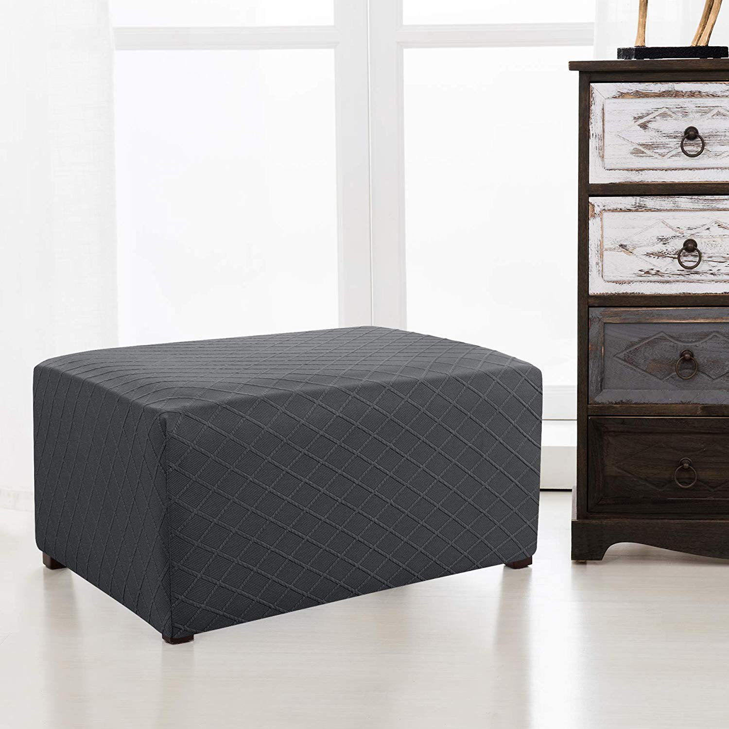 Winston Porter Rhombus Oversized Box Cushion Ottoman Slipcover Reviews Wayfair