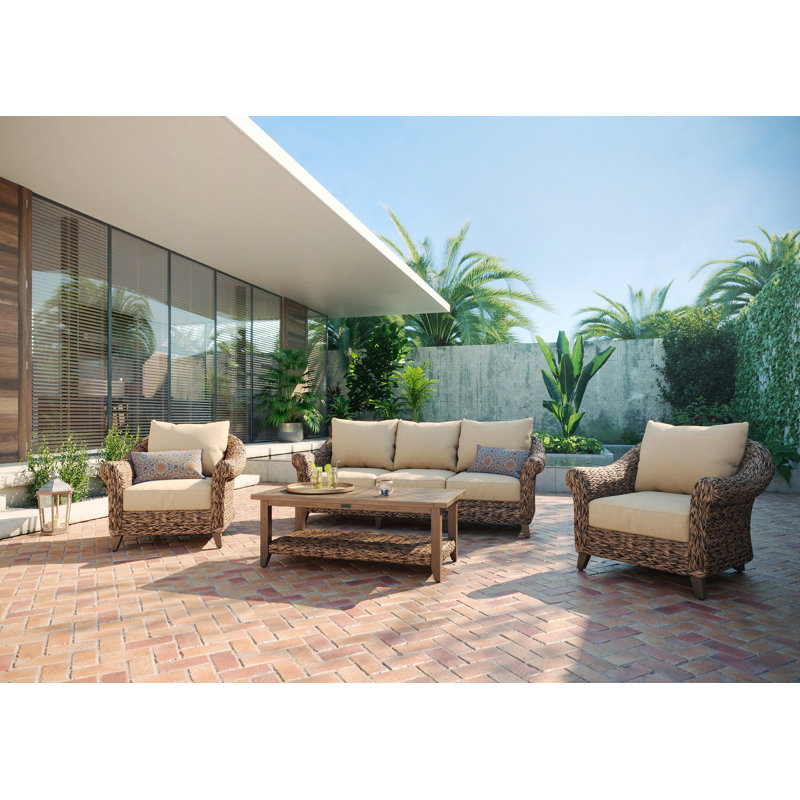 Winston Cayman Sofa And Stationary Lounge Chair 4 Piece Rattan Seating Group With Sunbrella Cushions Perigold