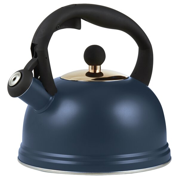 navy and brass kettle