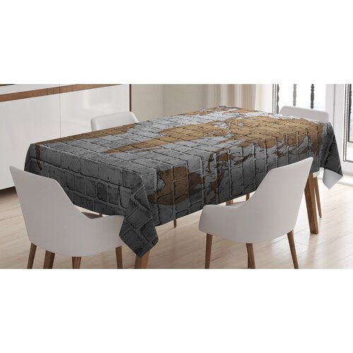 East Urban Home Ambesonne Wanderlust Tablecloth World Map On Old Brick Wall Construction Grunge Antique Stained Abstract Rectangular Table Cover For Dining Room Kitchen Decor 52 X 70 Pale Grey White