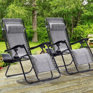 Set of 2 Heavy Duty Zero Gravity Chairs Recliners Support to 400lbs w/Cup Holder 