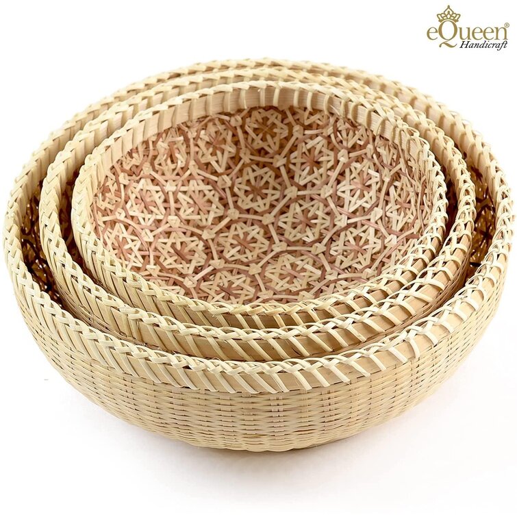 Bamboo Woven Bread Basket Fruit Vegetables Egg Storage Basketry Snacks Container 