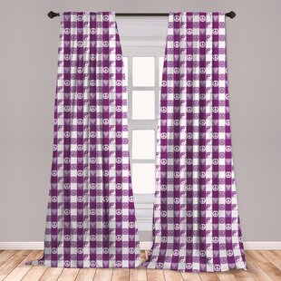 Ambesonne Plaid Curtains Plaid Pattern With Hearts Ying Yang And Sign Of Peace Pax Cultura Theme Window Treatments 2 Panel Set For Living Room