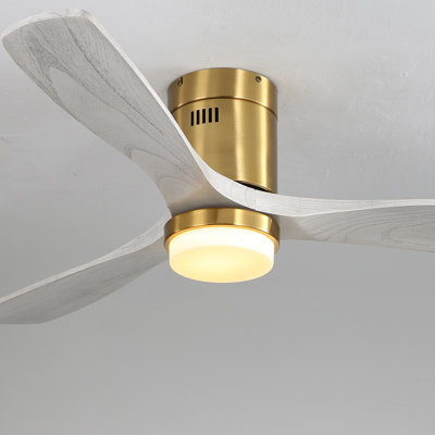 Sofucor Rachel 52" 3-Solid Wood Blade Modern Flush Mount Ceiling Fan with LED Lights and Remote