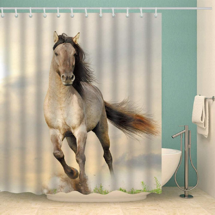 Wildlife Animals Running Unicorn & Horses Shower Curtain Set Bathroom Decor 72" 