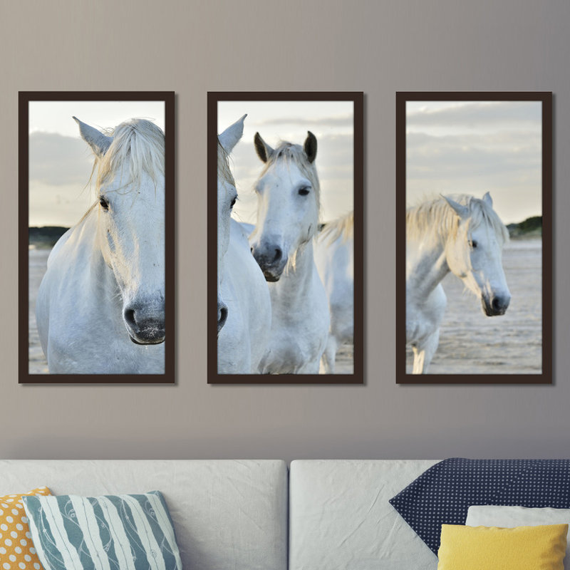 Pictureperfectinternational White Horses 3 Piece Framed Painting Print Set Wayfair