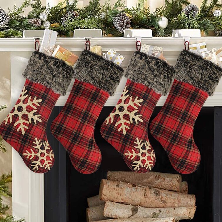 Personalised Delux Embroidered Rustic Xmas Christmas Gift Socking Hessian Tartan 