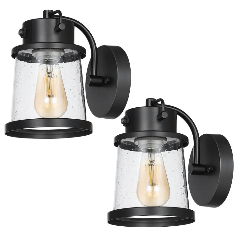 Beachcrest Home Cara Black 8 H Seeded Glass Outdoor Wall Lantern With Dusk To Dawn Reviews Wayfair