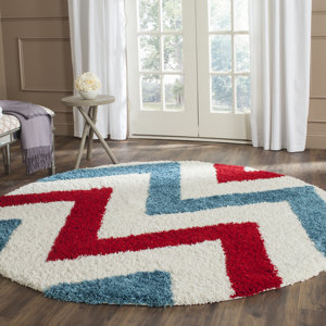 Kids Ivory & Red Shag Area Rug