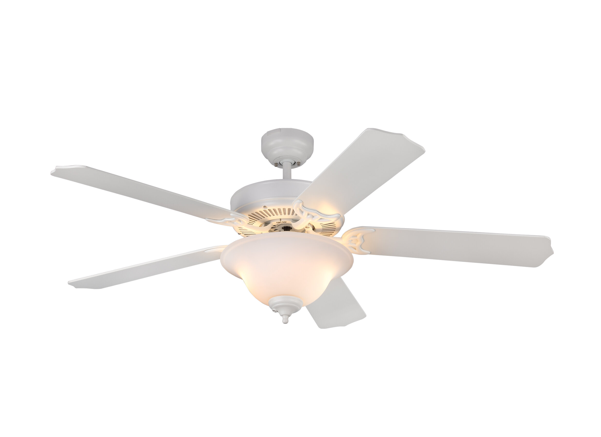 5 Blade 52 White Ceiling Fan With Frosted Alabaster Bowl Light Kit
