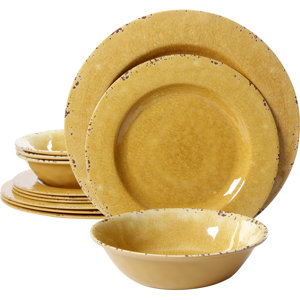 Cogswell Melamine Mauna Crackle 12 Piece Dinnerware Set, Service for 4