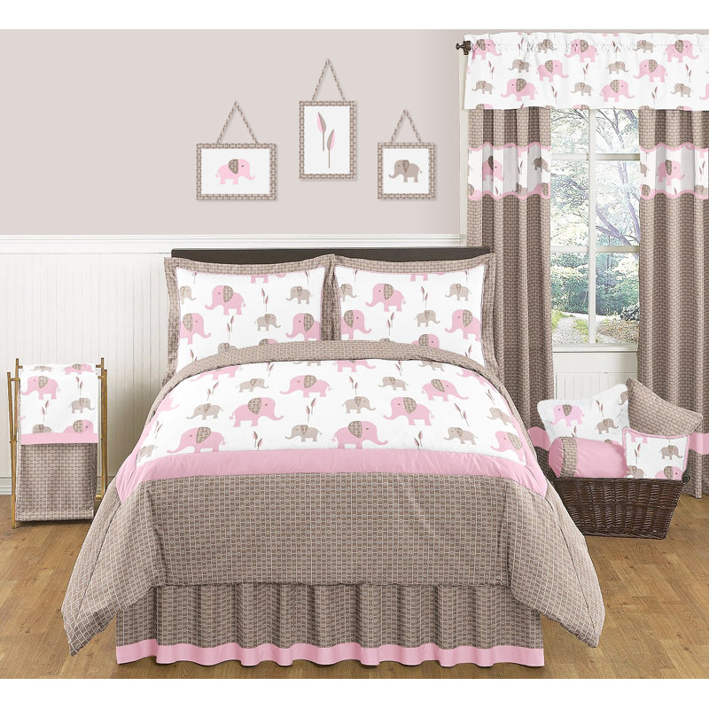 Sweet Jojo Designs Pink And Taupe Mod Elephant Comforter Set Wayfair