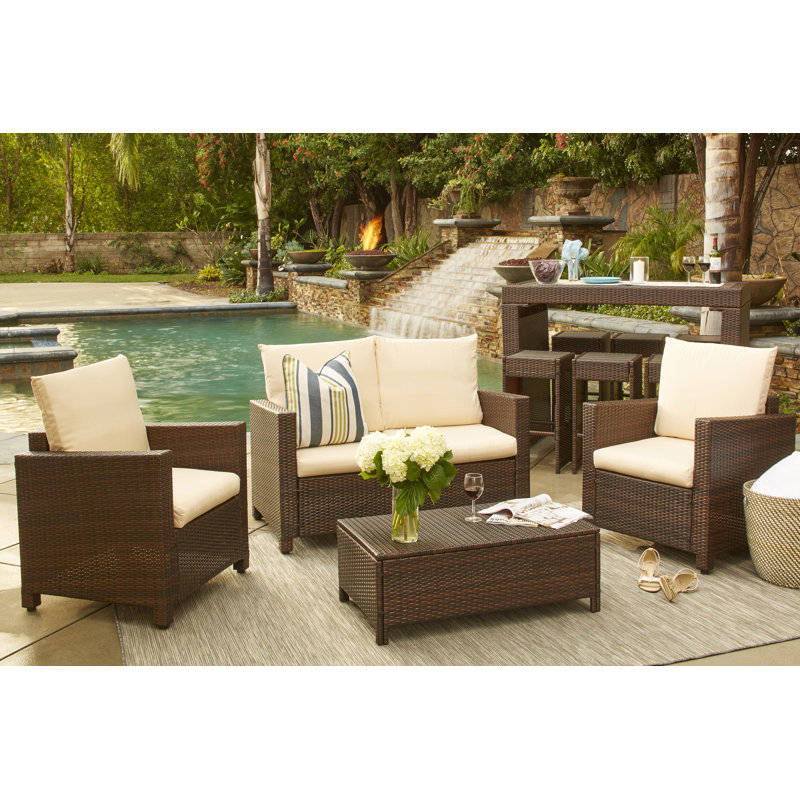 Beachcrest Home Belva 4 Piece Rattan Sofa Set With Cushions Belva 4 Piece Rattan Sofa Set With Cushions