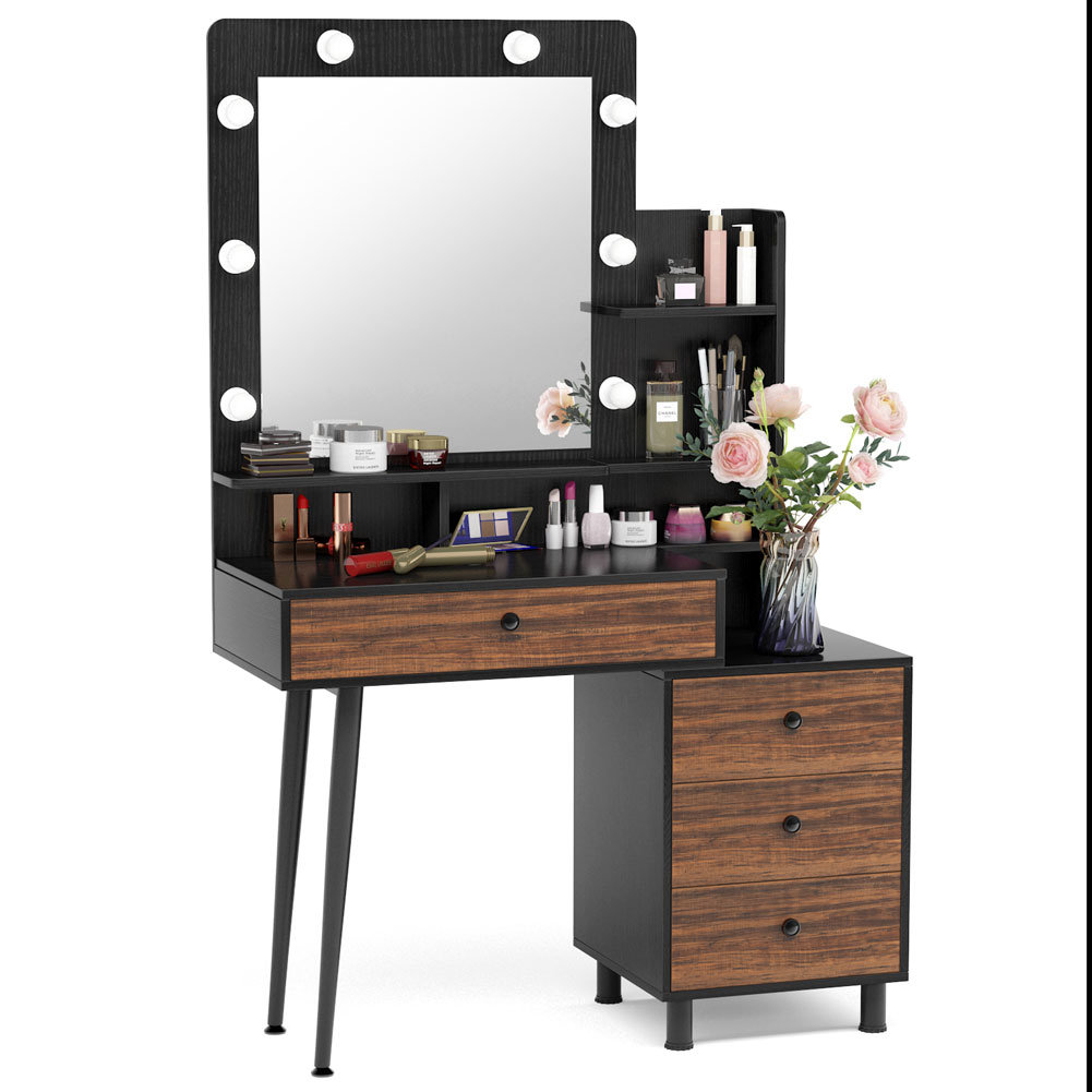 Corrigan Studio Makeup Vanity Desk With Lighted Mirror Vintage Mirror With Light Dressing Table With Drawer Chest Dresser Table For Bedroom Wayfair Ca