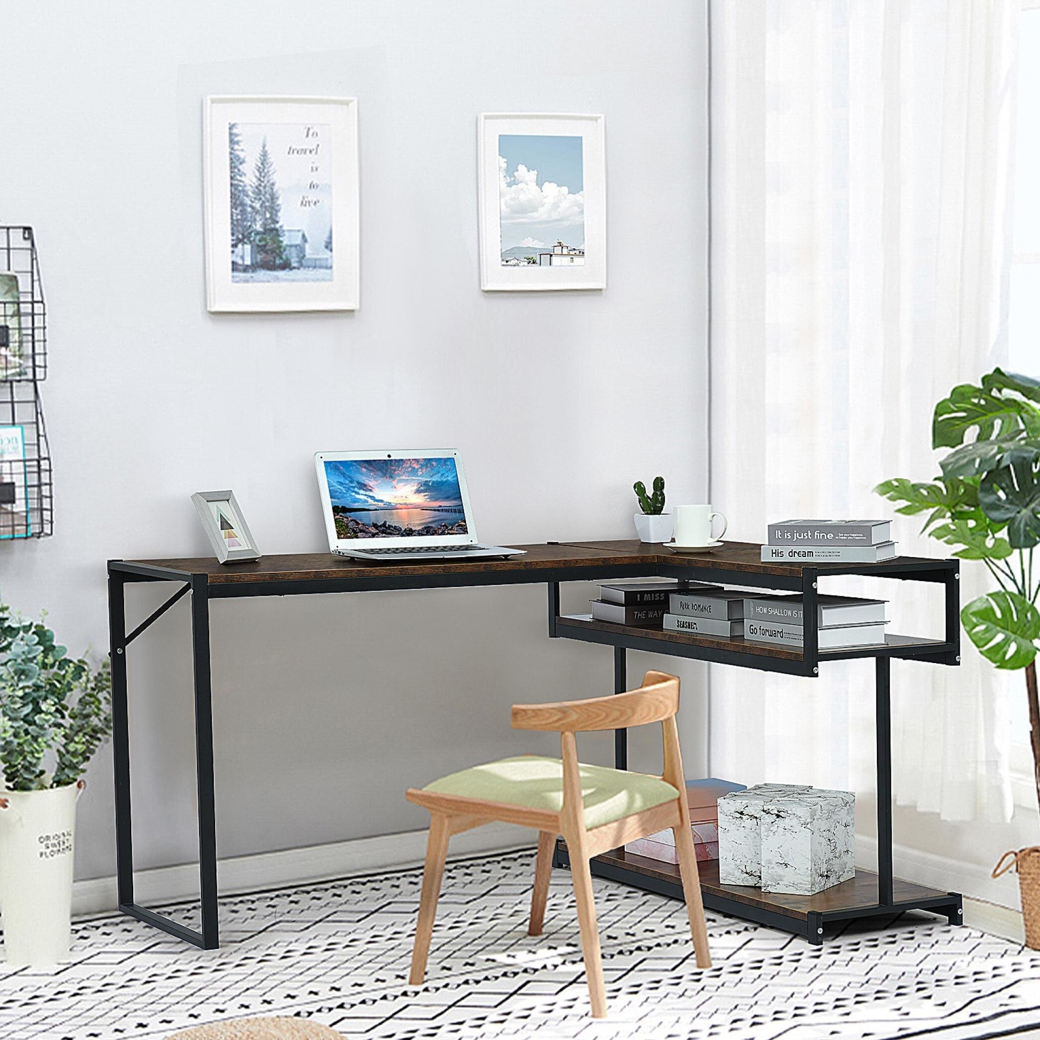Details about   Brown L Shaped Corner Desk Laptop Study Writing Table Workstation Desk Home 