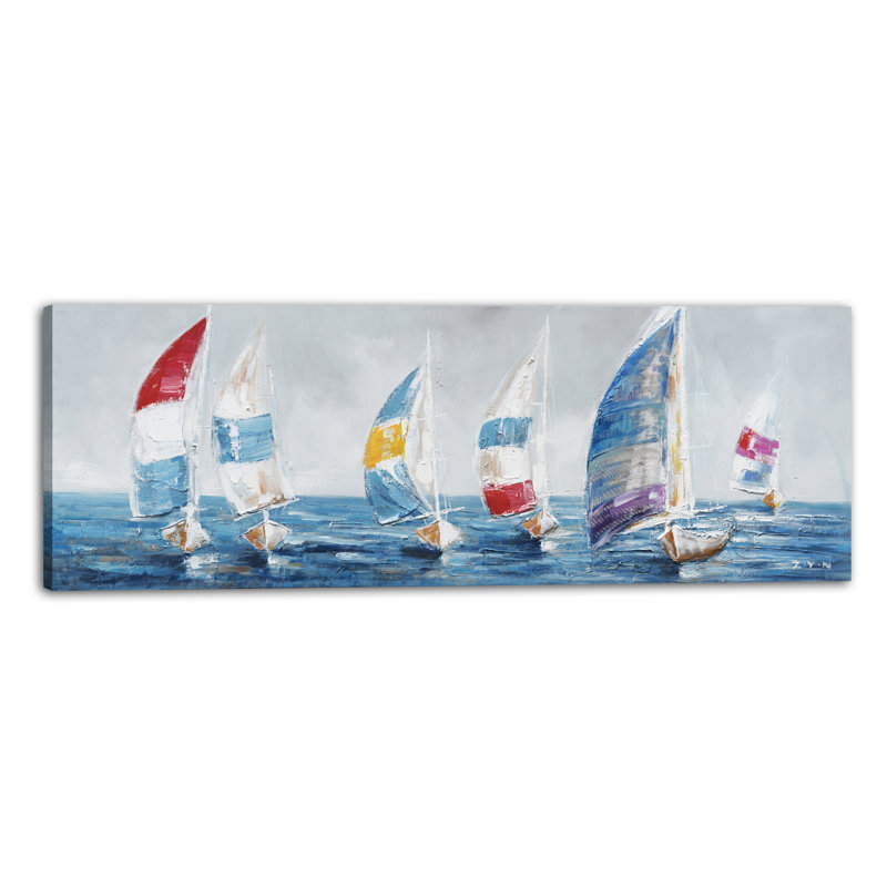 Highland Dunes Colorful Sailboats I Oil Painting Print On