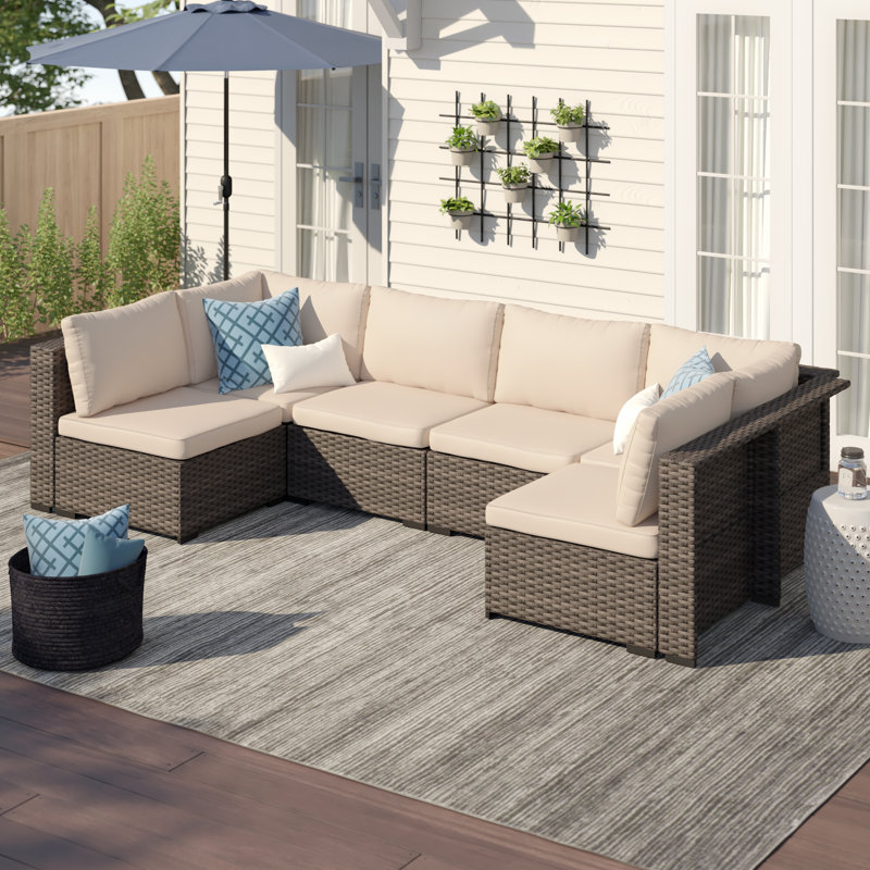 Holliston 6 Piece Rattan Sectional Seating Group Set with ...