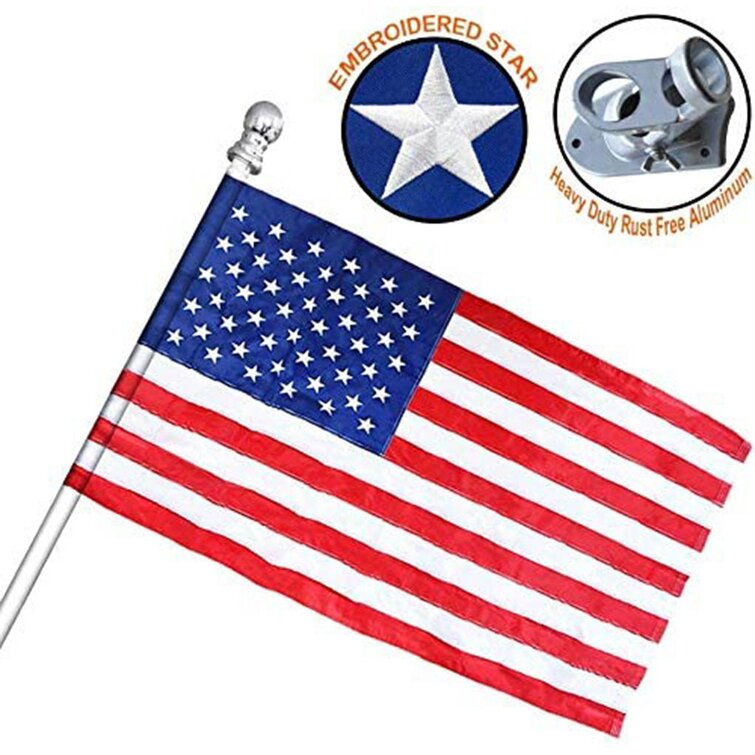 Vedouci American 3x5 Flag Kit with Nylon Flag & Aluminum Pole & Metal Base 