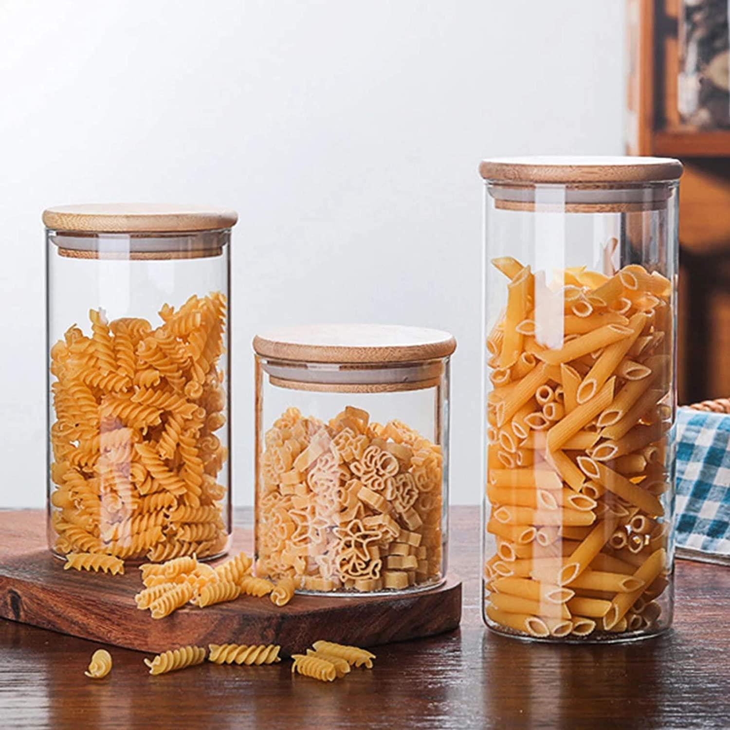 Glaustoncn Glass Food Storage Jars Containers With Airtight Bamboo Lids 3pack Kitchen Glass Canisters For Flour Sugar Coffee Cookie Jar Candy Spaghetti Rice Spice Jars 32oz 950ml Wayfair
