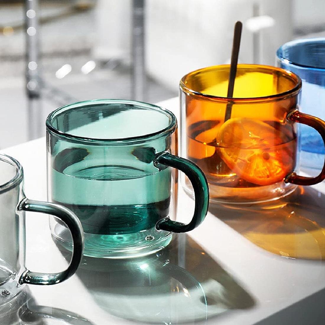 Clear Grip Glass Small Coffee Cup with Saucer Water Tea Cup Set 