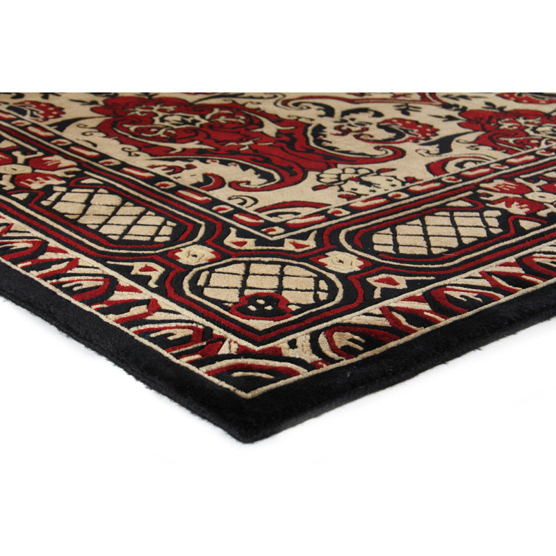 Exquisite Rugs Traditional Hand Knotted Wool Black Red Area Rug Hand Knotted Wool Black Red Area Rug