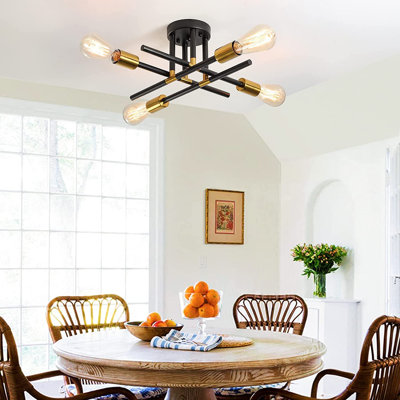 Eirann 4 Light Dimmable Sputnik Linear Chandelier Semi Flush Mount Chandelier for Living Room Dining Room Foyer