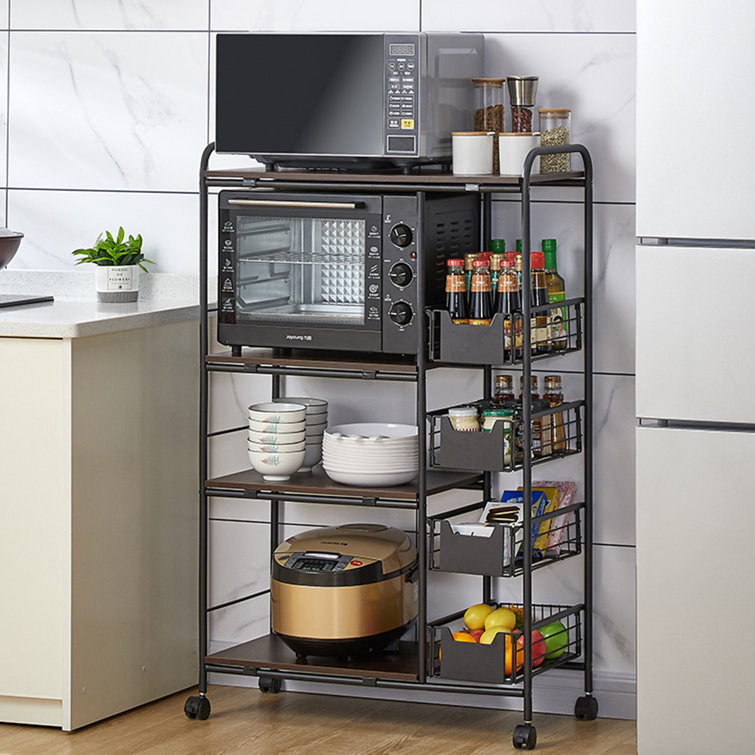 4-tier Storage Rack Kitchen Shelf Organizer Space Saving With Lockable  Wheels