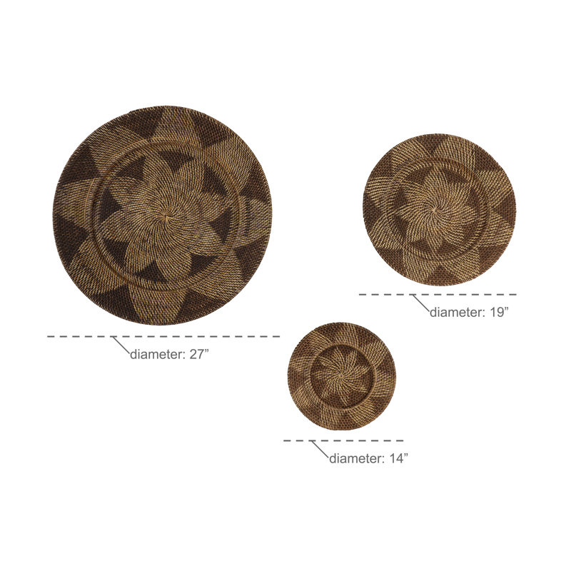 World Menagerie 3 Piece Round Wicker Basket Trays Wall Decor Set