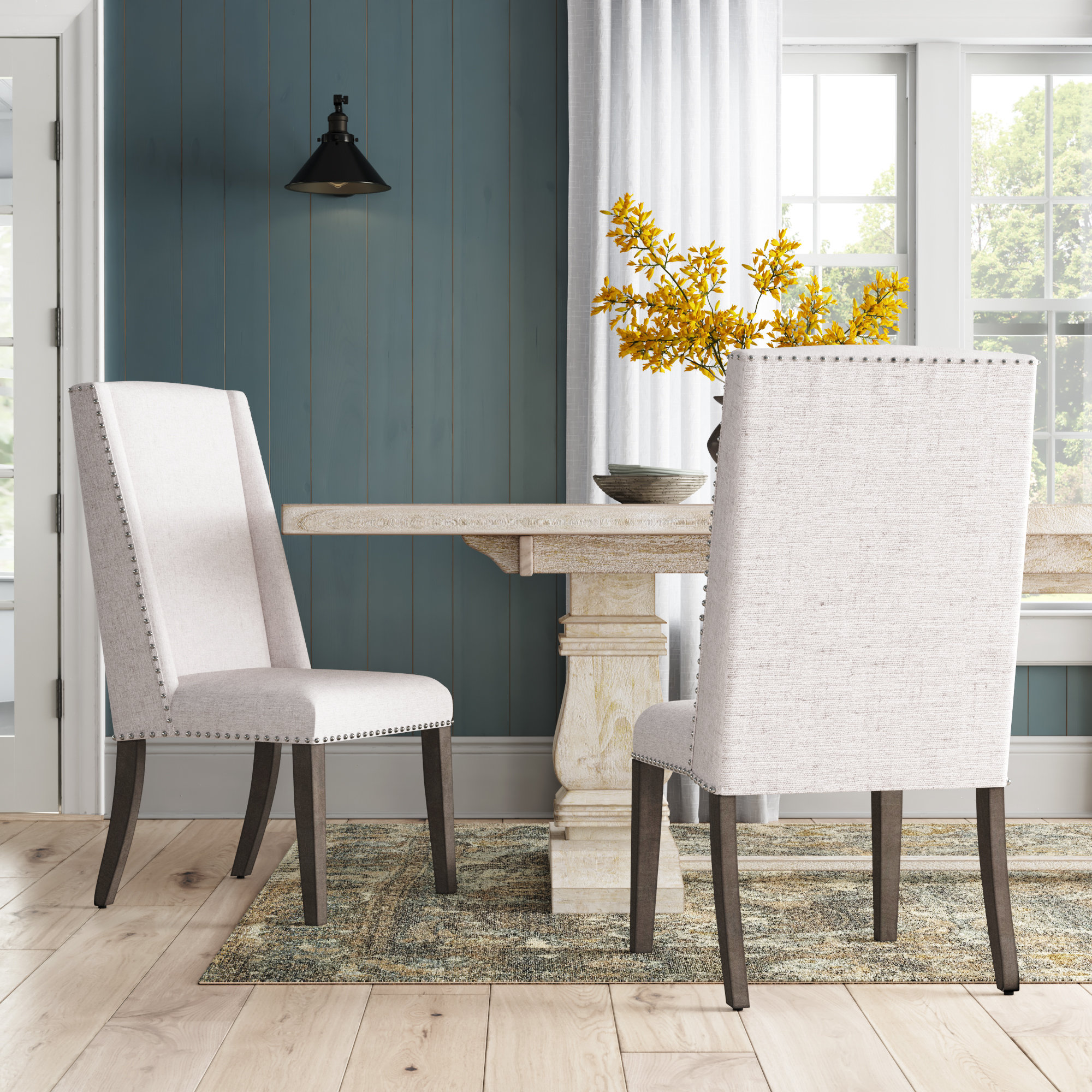 cream and silver dining chairs