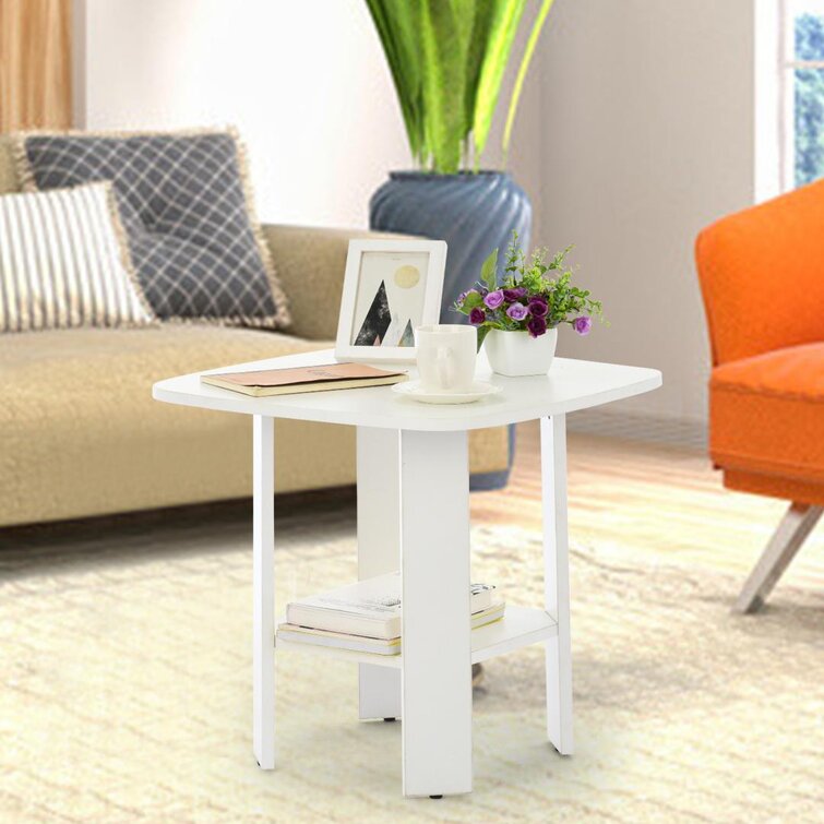 Solid Wood Side End Table Living Room Lamp Table 2 Tier Small Table White