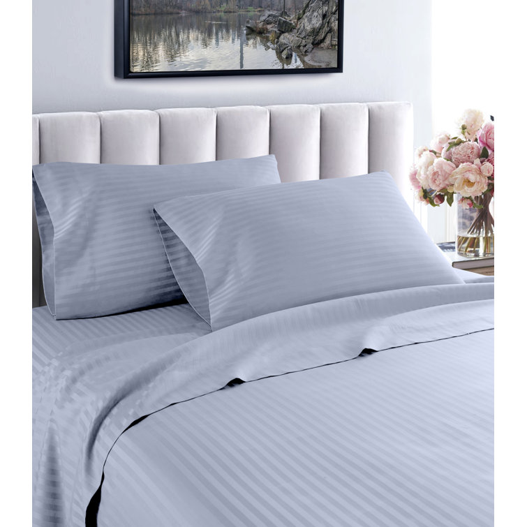 Jiggs 600 Thread Count Striped Egyptian-Quality Cotton Sateen Sheet Set Latitude Run Color: Blue, Size: King
