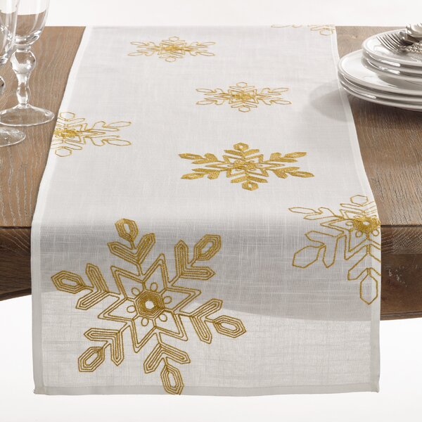 AUUXVA TFONE Christmas Snowflake Pattern Table Runner Durable Polyester Fabric Table Runners for Kitchen Dinner Holiday Wedding Parties Decor 13 x 90 Inches Long 