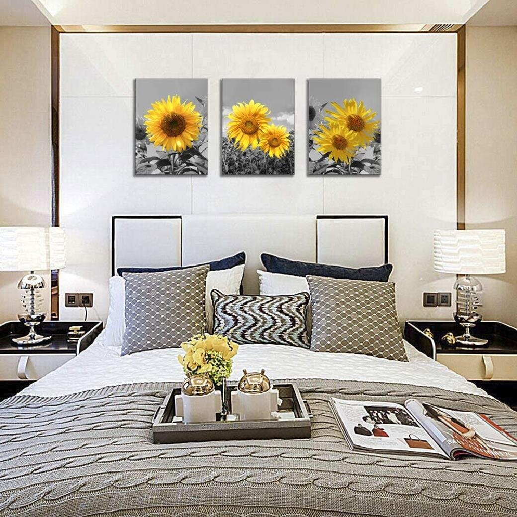 New Canvas Wall Art Sunflowers Yellow Flowers Picture 3 Panels Home Office Decor 