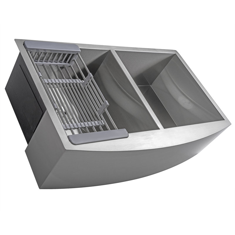 Akdy 33 X 22 Double Basin Farmhouse Apron Kitchen Sink With Basket Strainer Reviews Wayfair